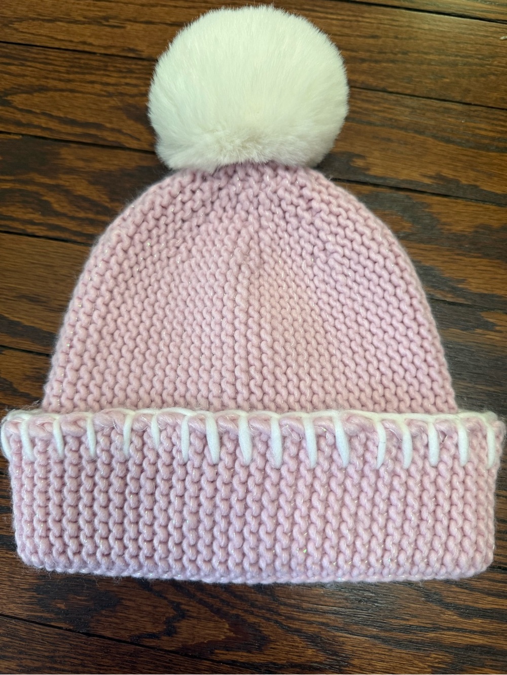 Nicole Miller Kids Light Pink Knit Pom Beanie with White Pom